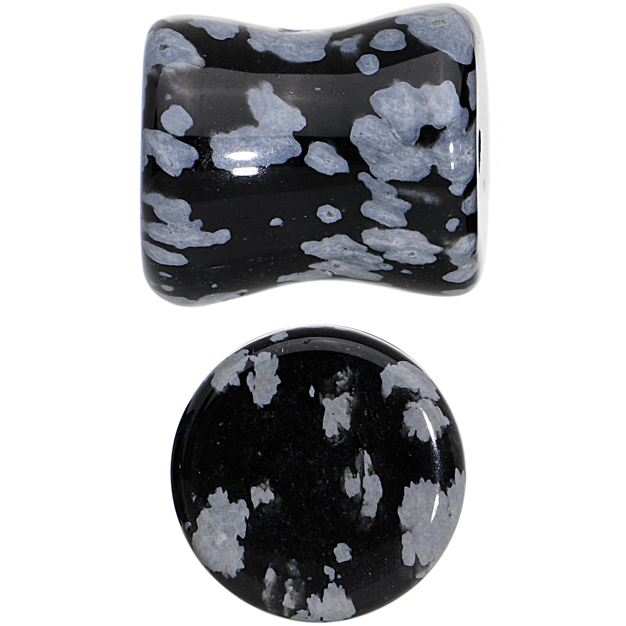 00 Gauge Obsidian Snowflake Natural Stone Saddle Plug Set