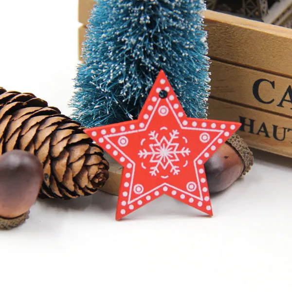 12PCS DIY White&Red Tree/Heart/Star Wooden Pendants Ornaments For Christmas Party Xmas Tree Ornaments Kids Gifts Decorations