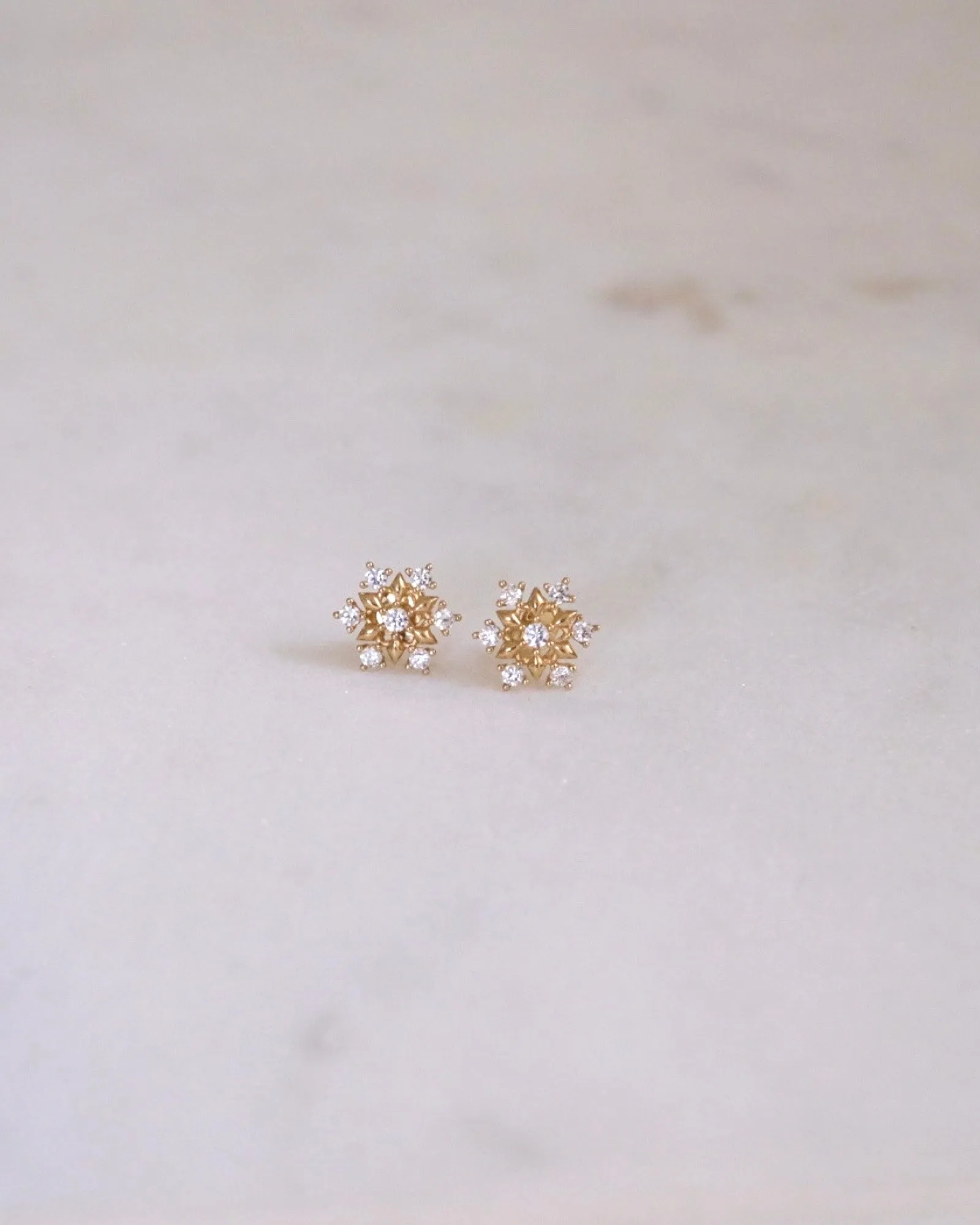 14K Solid Gold Snowflake Stud Earrings