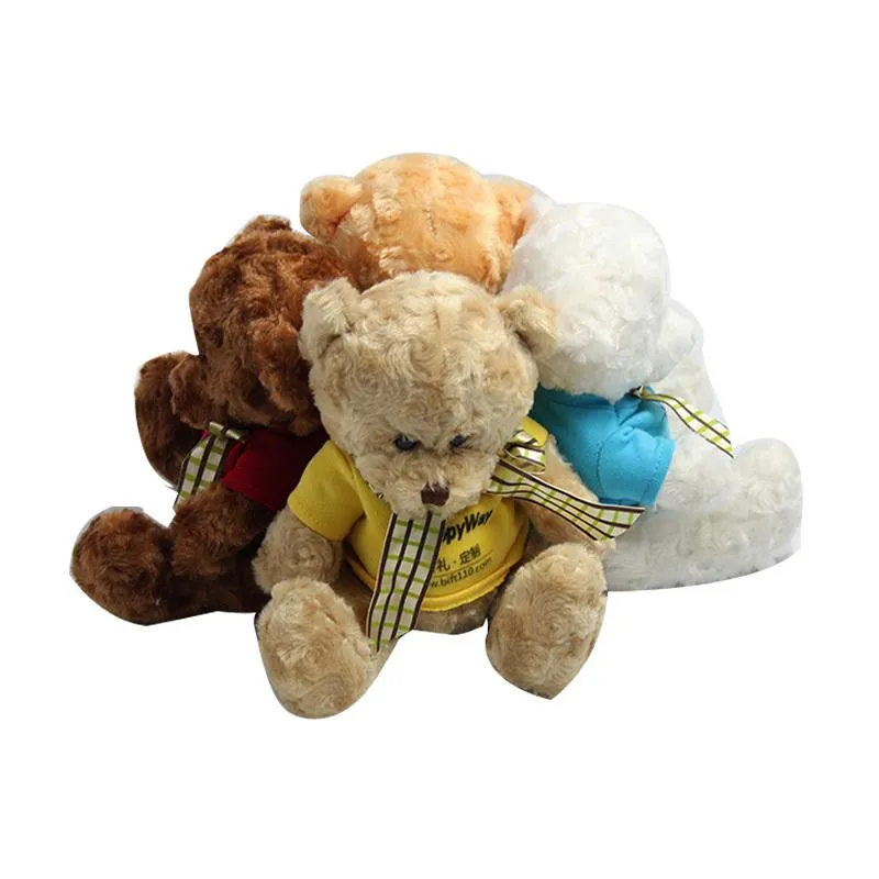 20cm Teddy Bear Plush Toy With T-Shirt And Checkered Ribbon