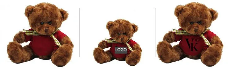 20cm Teddy Bear Plush Toy With T-Shirt And Checkered Ribbon