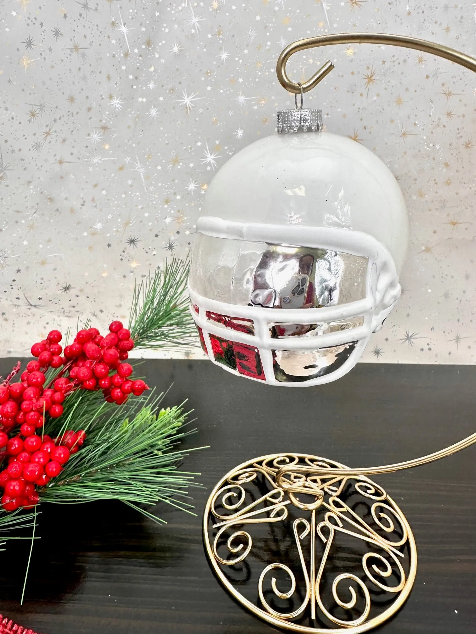 3 1/2" (89mm) Glass Football Helmet Figurine Ornaments, Porcelain White, 1/Box, 12/Case, 12 Pieces