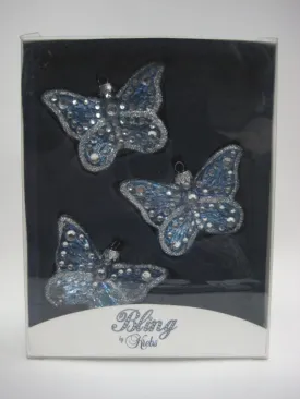 3 1/2" Blue Rhinestone Butterfly - 3 Pieces