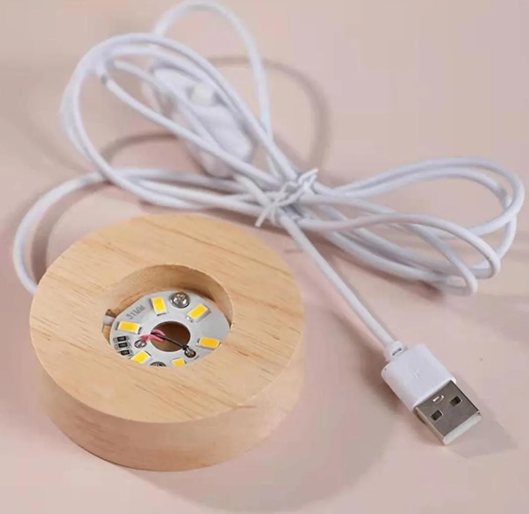 3D Crystal Moon With Shell Pearl Warm Led with Wood Base