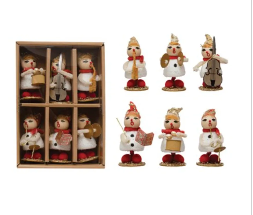 4"H Foam, Wood Bead & Paper Vintage Reproduction Marching Band, Set of 6