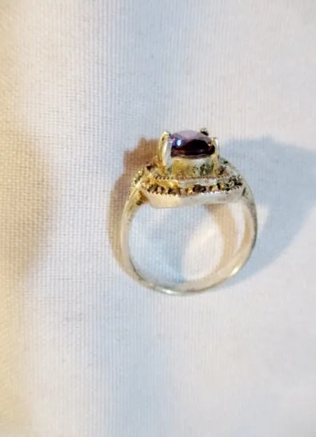 925 STERLING Silver Ring Sz 9 AMETHYST PURPLE Marcasite 6g STATEMENT Band Jewelry Wedding