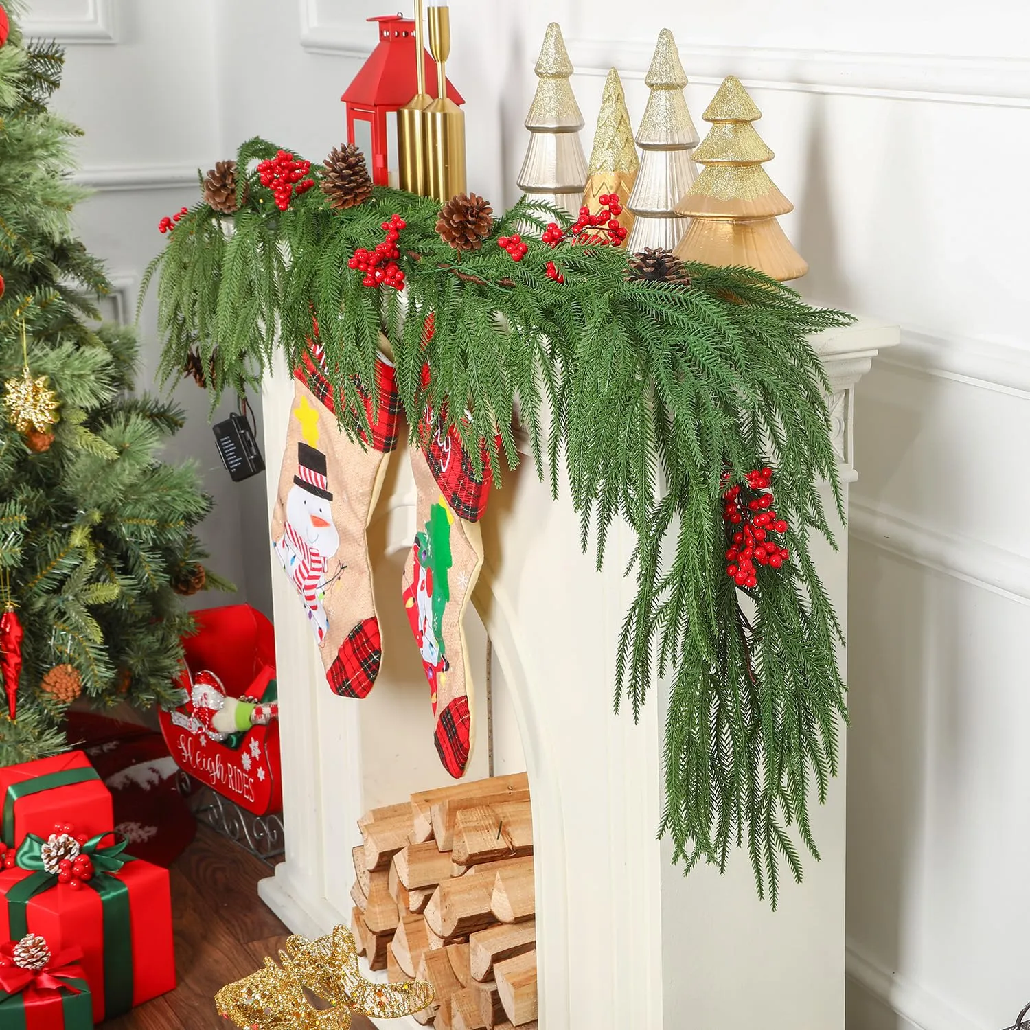 9FT Prelit Faux Garland Christmas Decorations