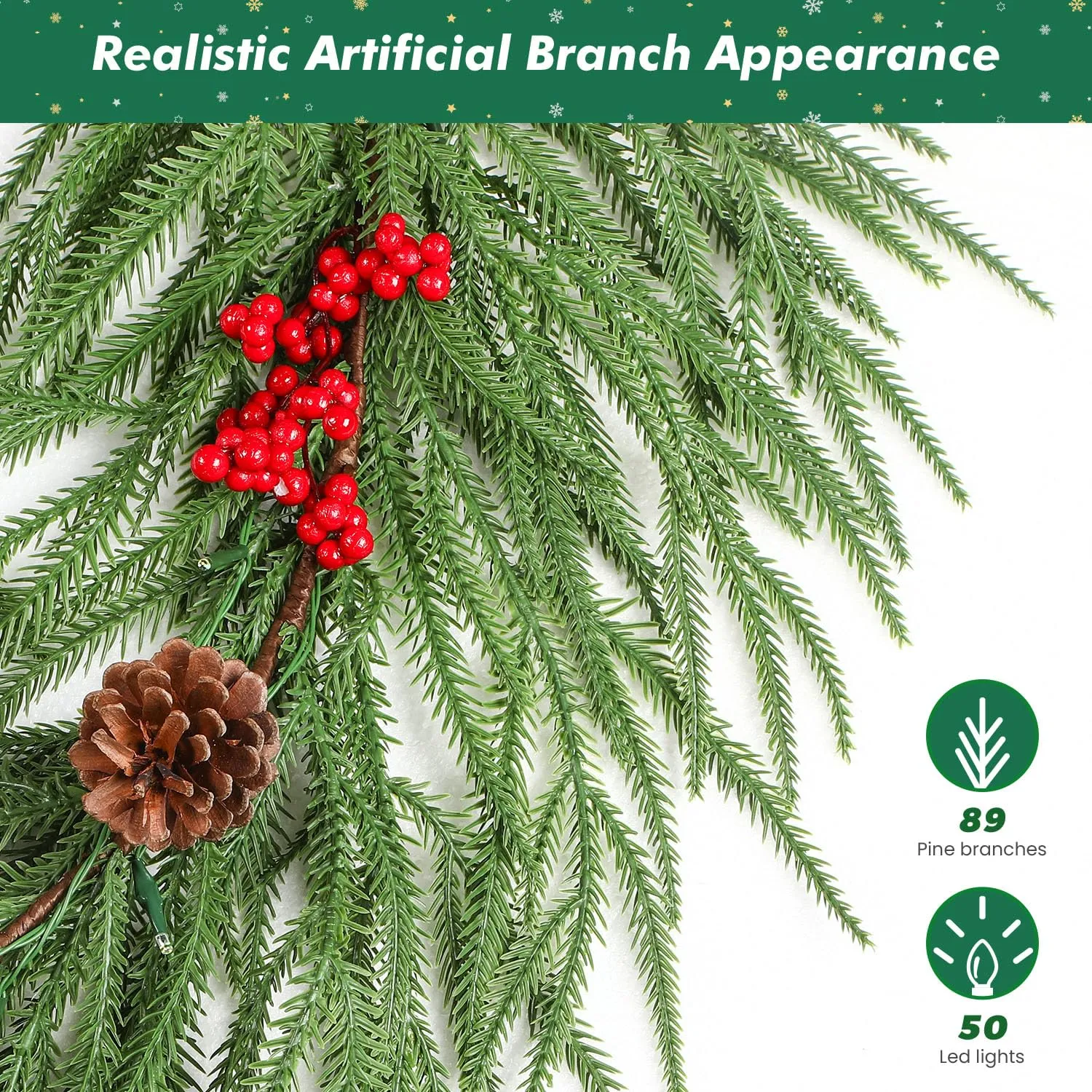 9FT Prelit Faux Garland Christmas Decorations