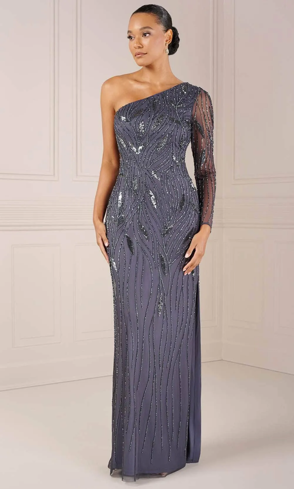 Adrianna Papell Platinum 40441 - Sequined One-Shoulder Evening Dress