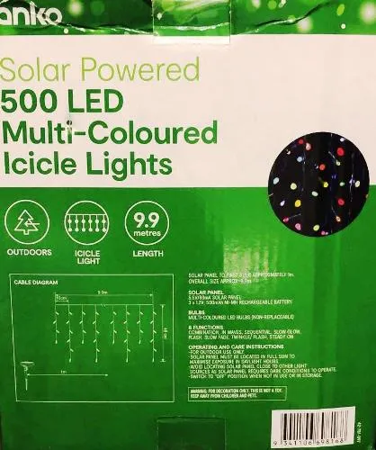 Anko Efficient Solar-Powered 500 LED ICICLE Lights