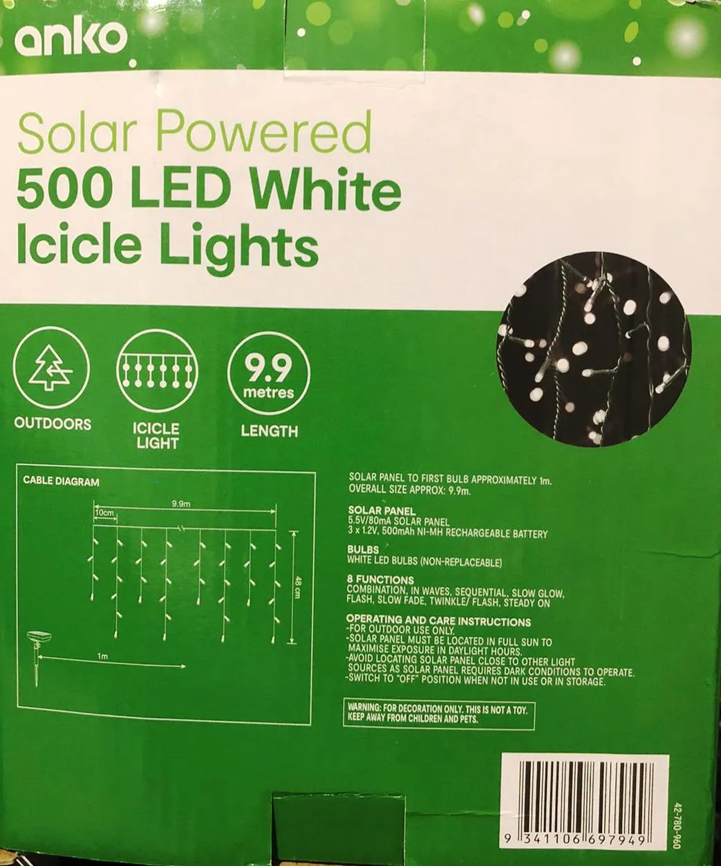 Anko Efficient Solar-Powered 500 LED ICICLE Lights
