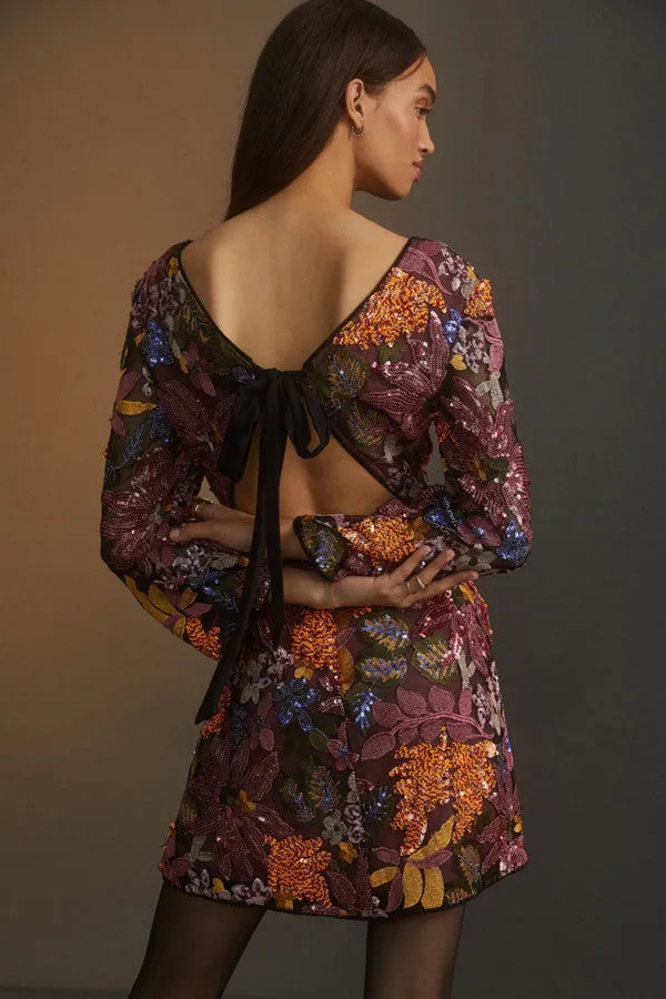 Anthropologie Sequined Embroidered Mini Dress