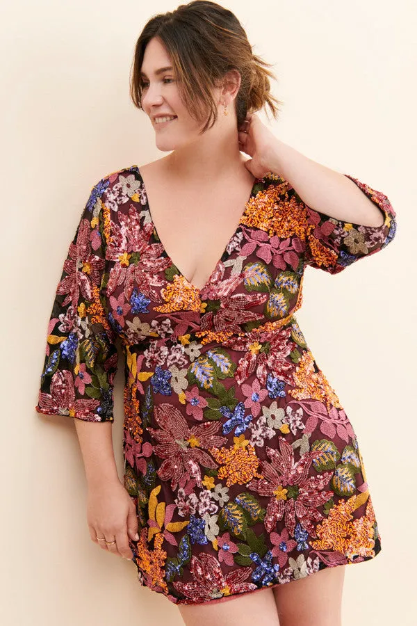 Anthropologie Sequined Embroidered Mini Dress