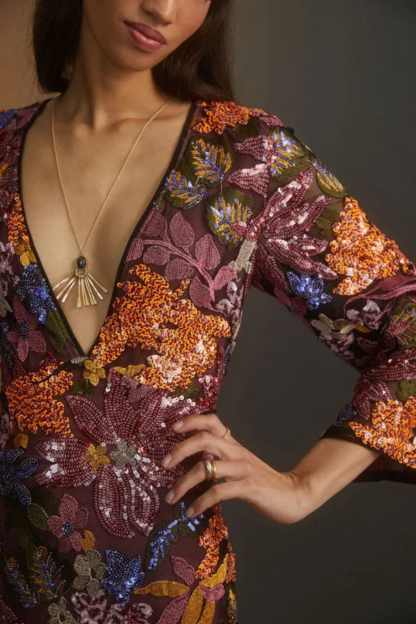 Anthropologie Sequined Embroidered Mini Dress