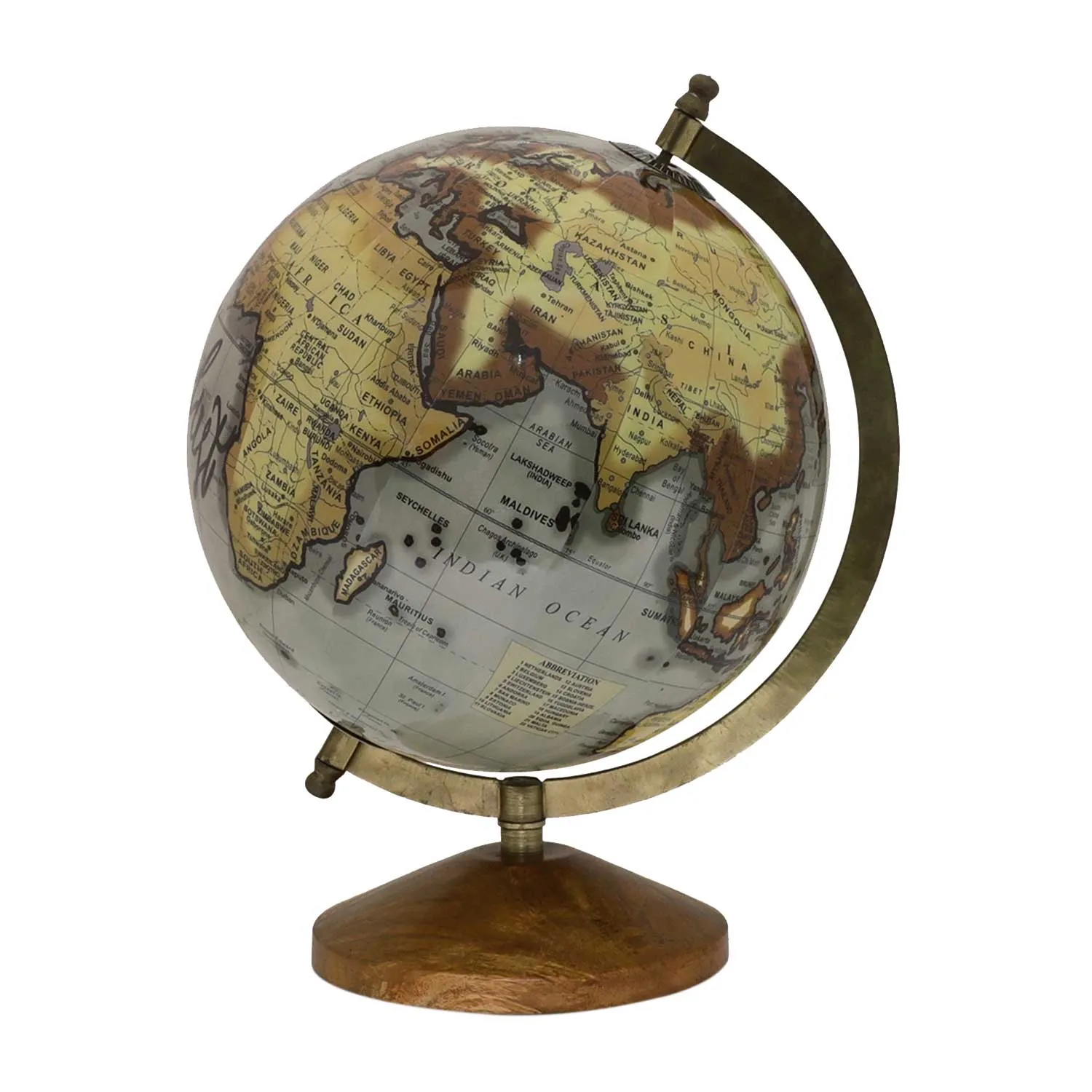 Antique Finish Rotating Globe on Wooden Base