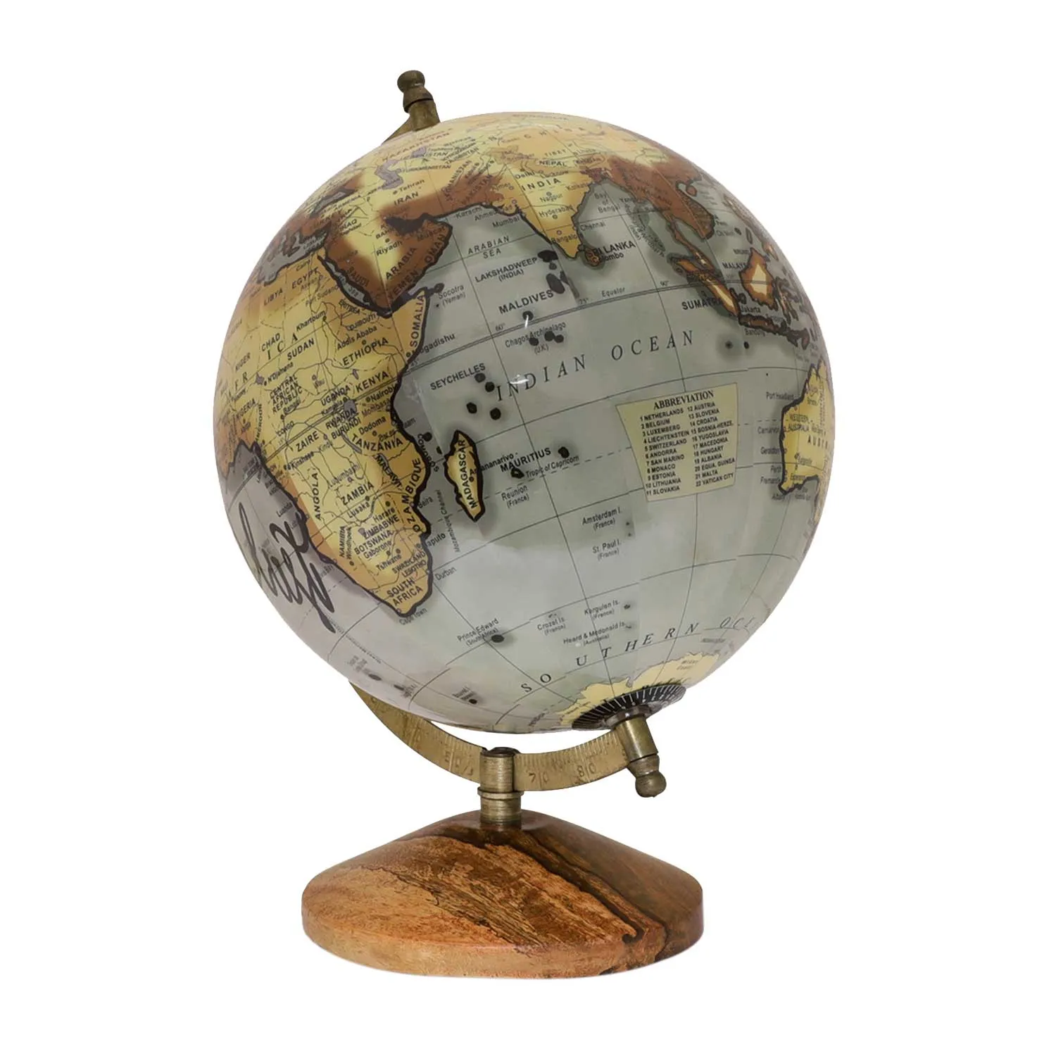 Antique Finish Rotating Globe on Wooden Base