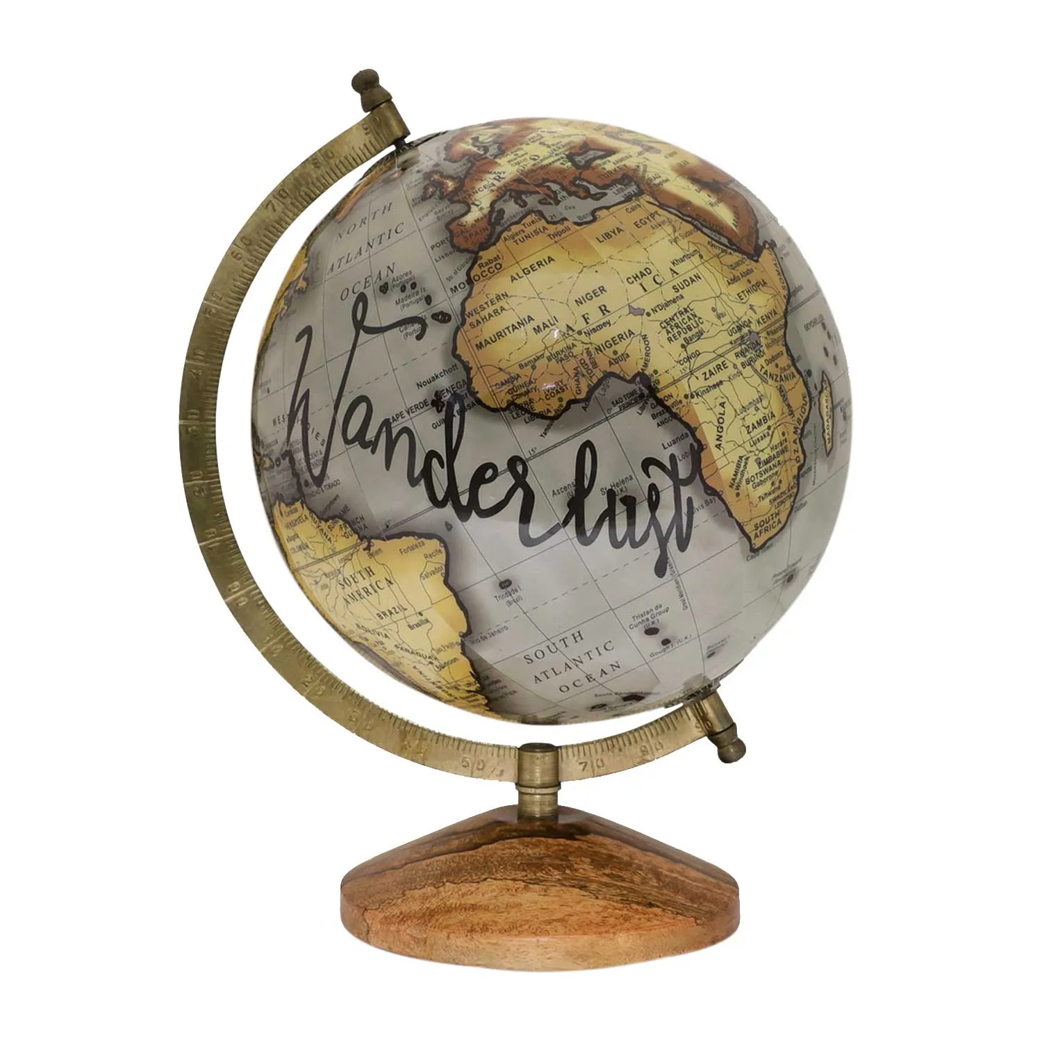 Antique Finish Rotating Globe on Wooden Base