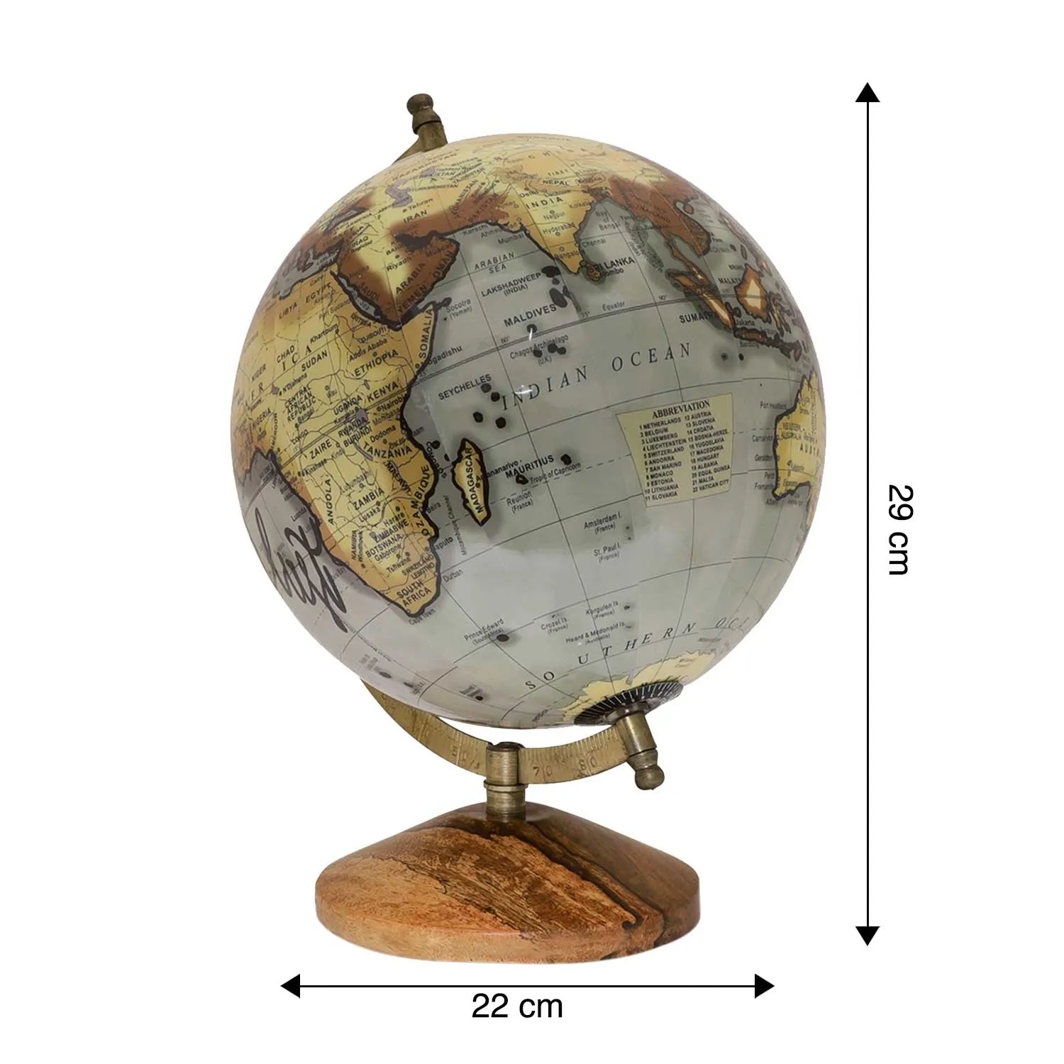 Antique Finish Rotating Globe on Wooden Base