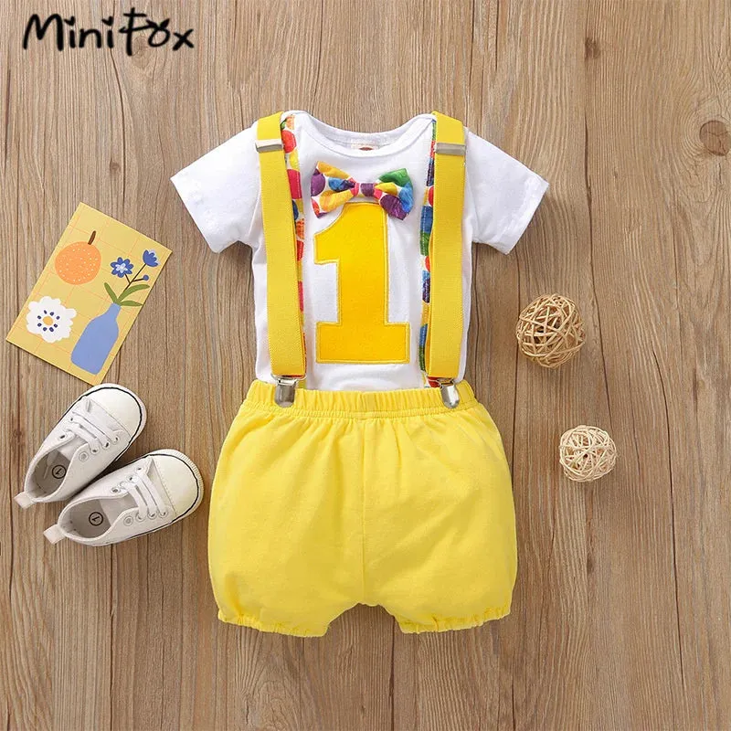 Baby Boy First Birthday Y-Back Suspenders Set