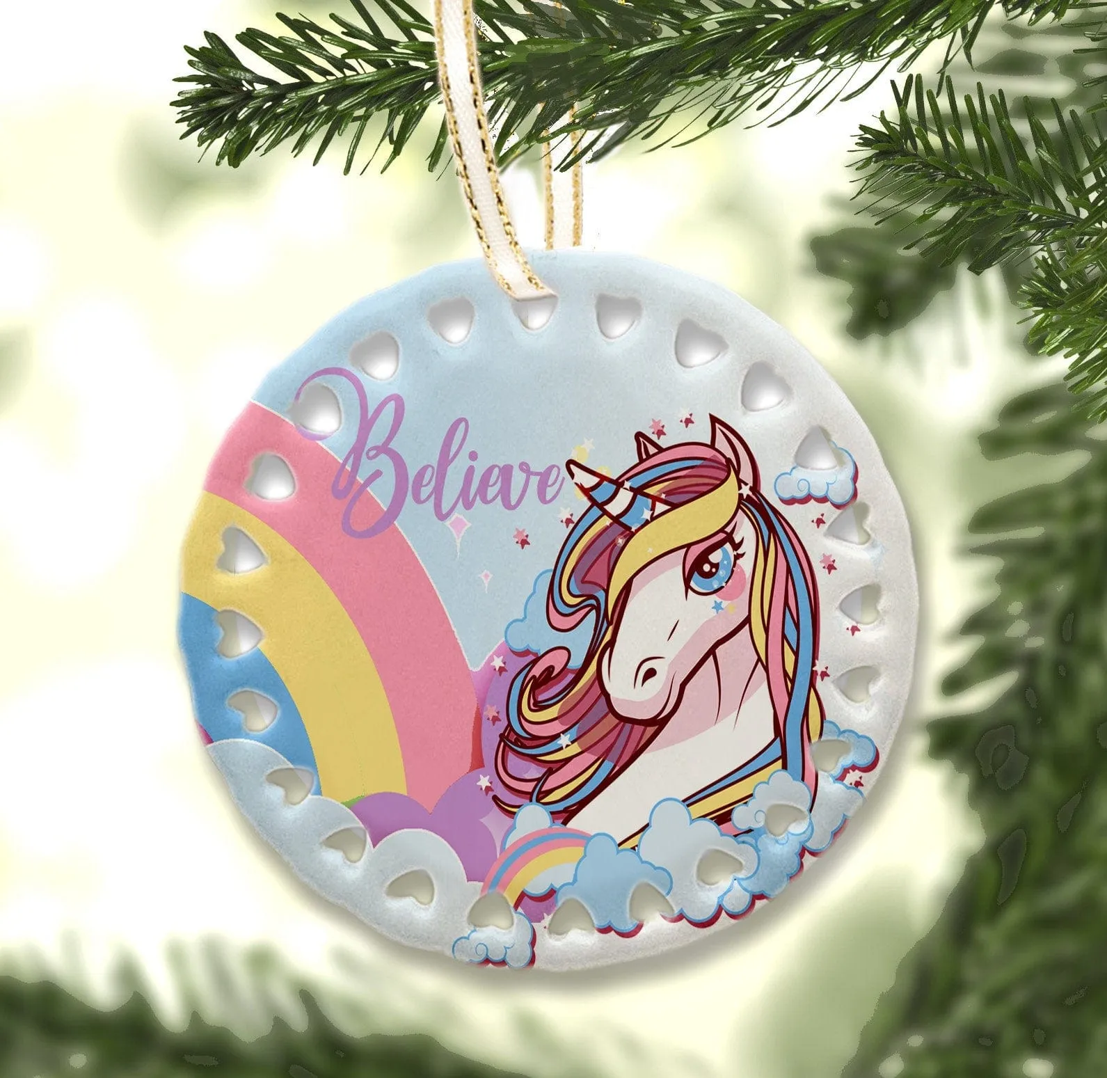Beautiful Unicorn Christmas Ornament Personalized with Name Birthday Christmas Party Gifts Kids Girls Christmas Tree Decor Believe Unicorns