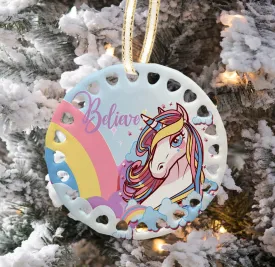 Beautiful Unicorn Christmas Ornament Personalized with Name Birthday Christmas Party Gifts Kids Girls Christmas Tree Decor Believe Unicorns
