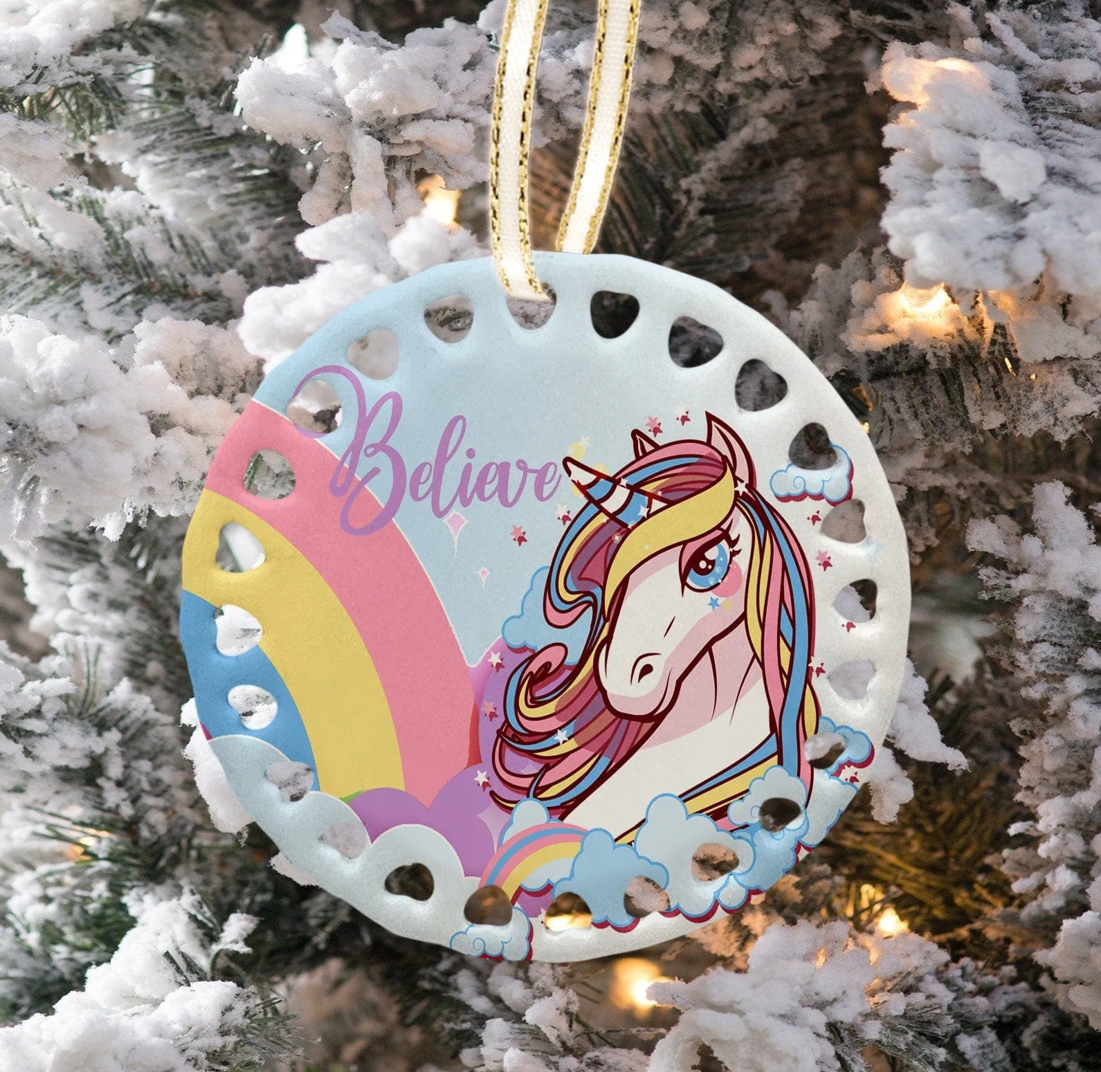 Beautiful Unicorn Christmas Ornament Personalized with Name Birthday Christmas Party Gifts Kids Girls Christmas Tree Decor Believe Unicorns