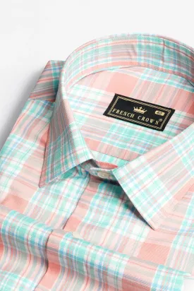 Beauty Pink and Moonstone Blue Twill Checkered Premium Cotton Shirt