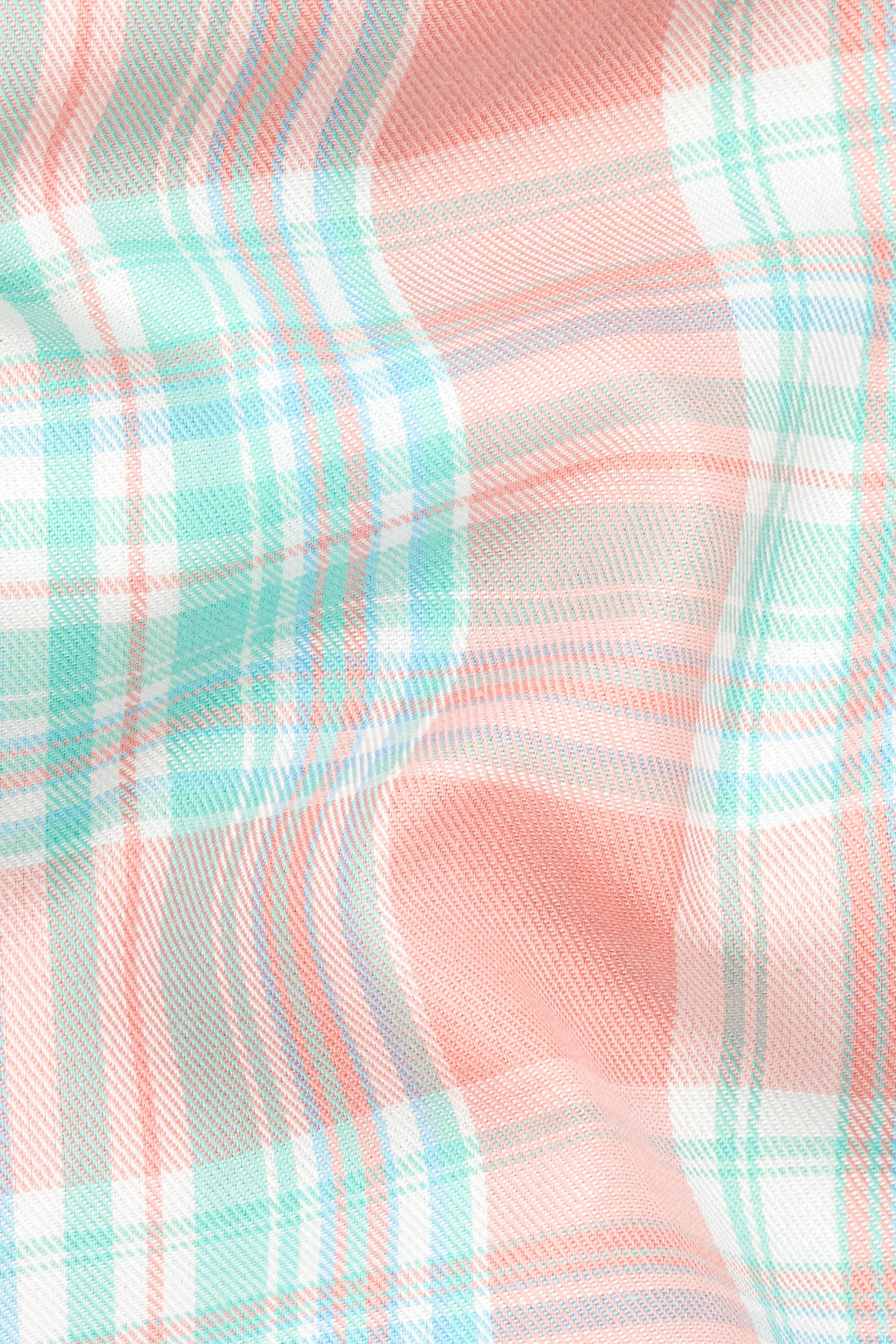 Beauty Pink and Moonstone Blue Twill Checkered Premium Cotton Shirt
