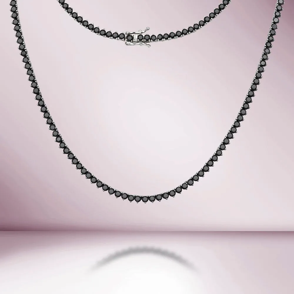Black Diamond Tennis Necklace (13.50 ct.) 2.70 mm 3-Prongs Setting in 14K Gold
