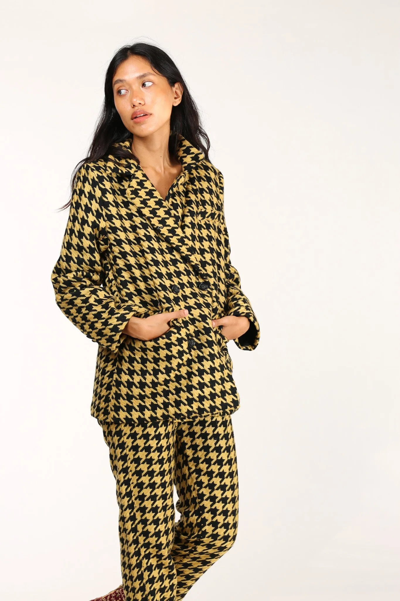 BLACK YELLOW CHECKERED JACKET BLAZER ROINA