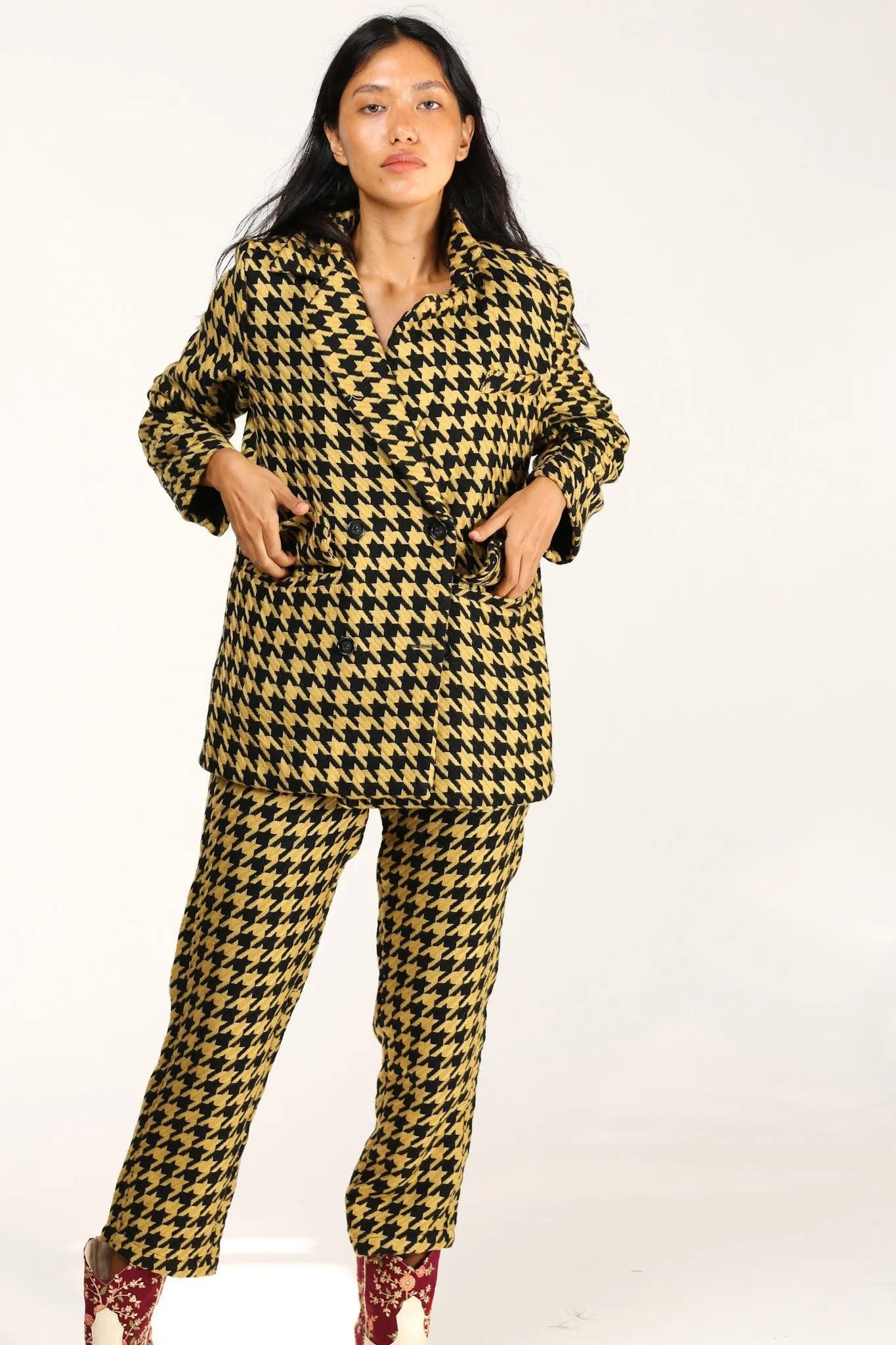 BLACK YELLOW CHECKERED JACKET BLAZER ROINA