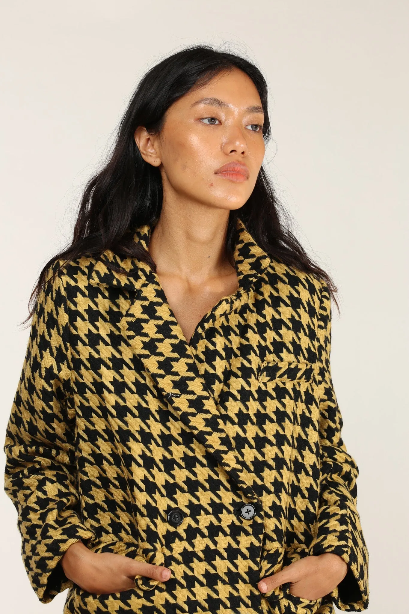 BLACK YELLOW CHECKERED JACKET BLAZER ROINA