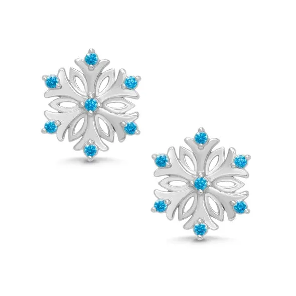 Blue CZ Snowflake Earrings Sterling Silver