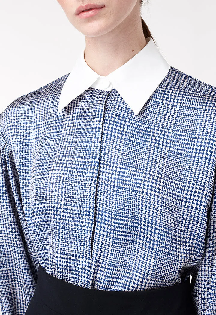 Checkered Satin Button-Up Dress