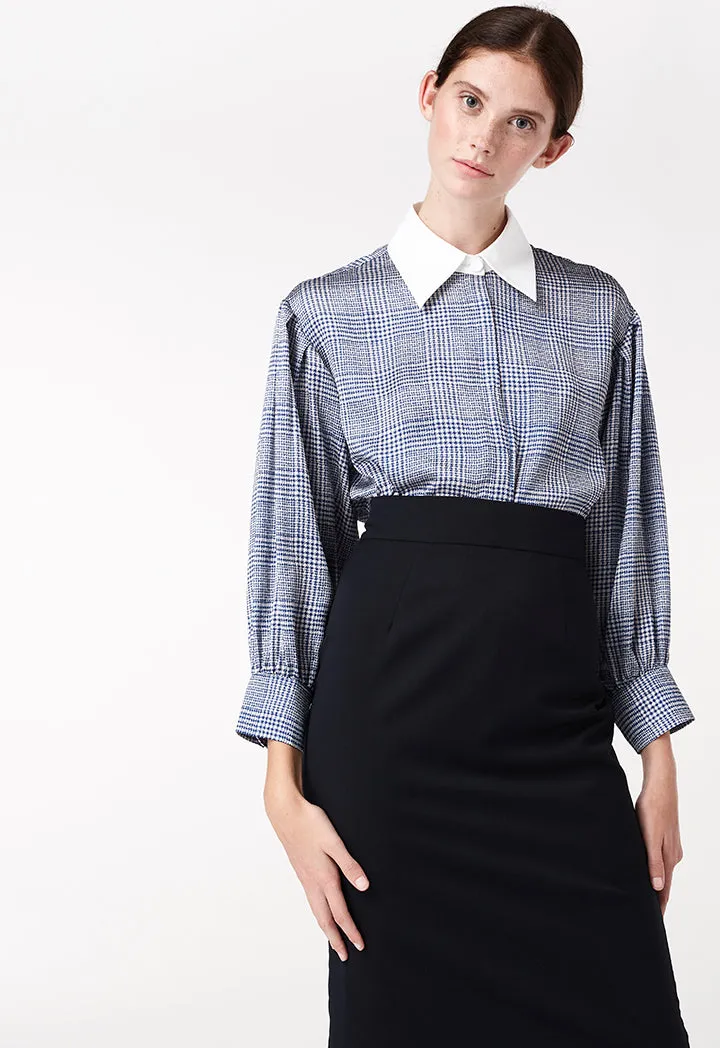 Checkered Satin Button-Up Dress