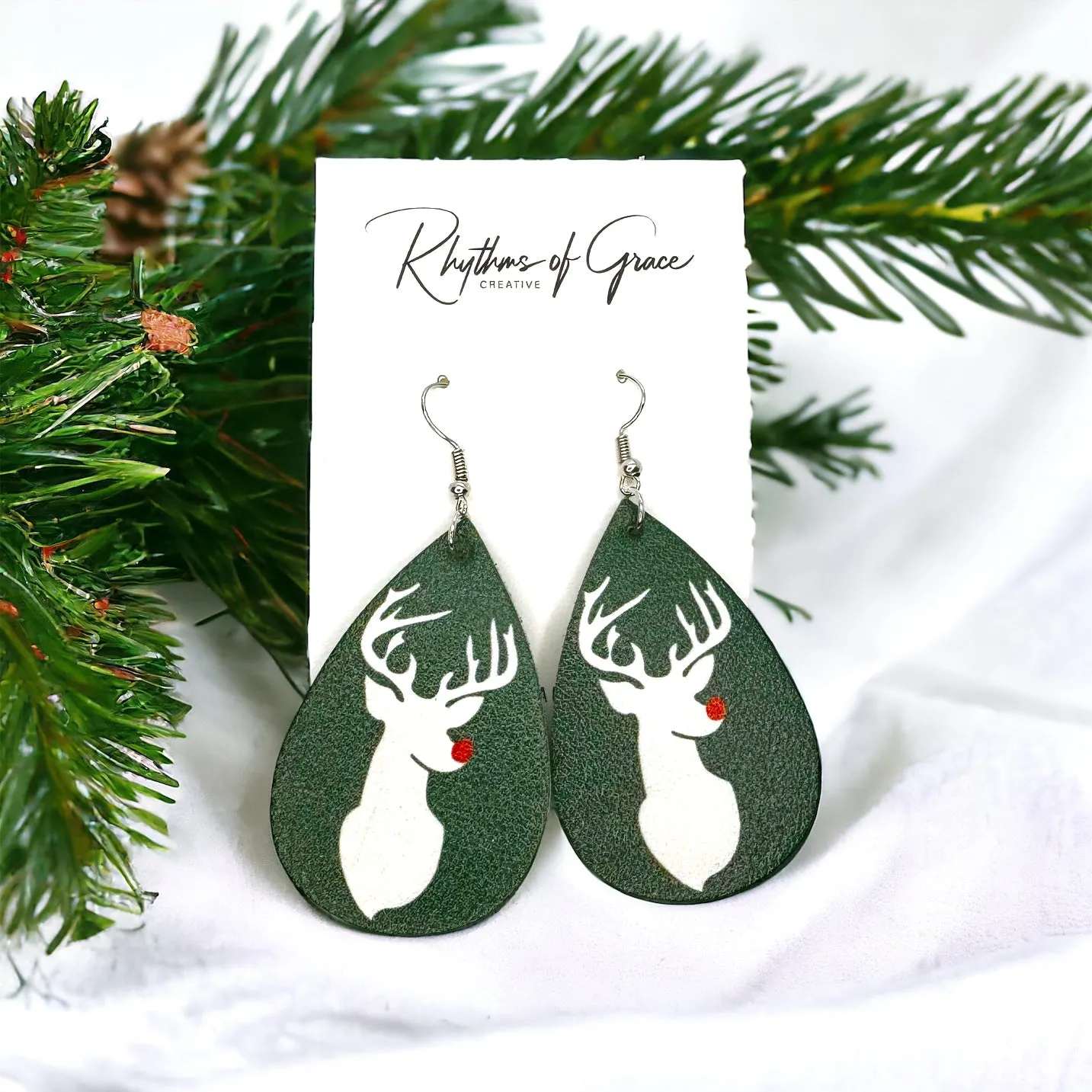 Christmas Earrings - Christmas Deer Earrings, Reindeer Earrings, Christmas Jewelry, Handmade Earrings, Rudolph the Red Nosed Reindeer, Deer Earring