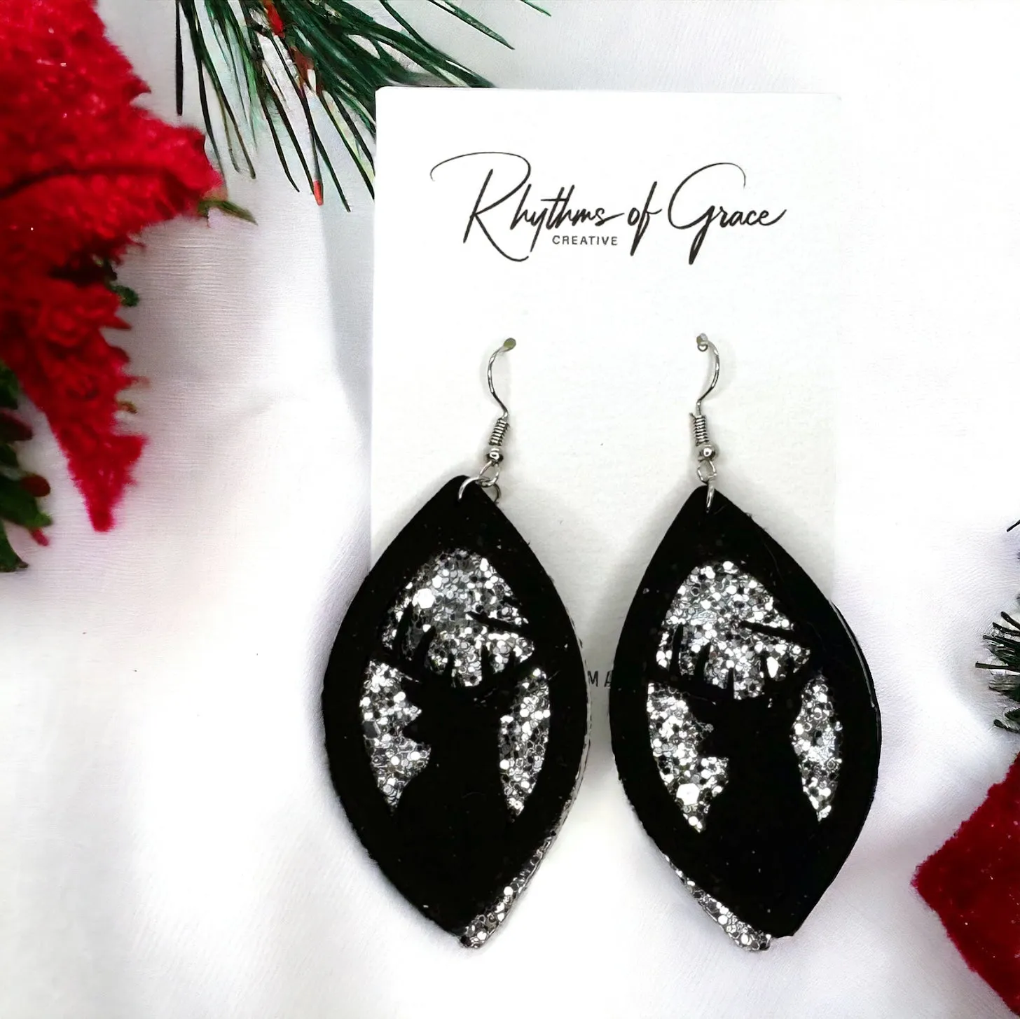 Christmas Earrings - Christmas Deer Earrings, Reindeer Earrings, Christmas Jewelry, Handmade Earrings, Rudolph the Red Nosed Reindeer, Deer Earring