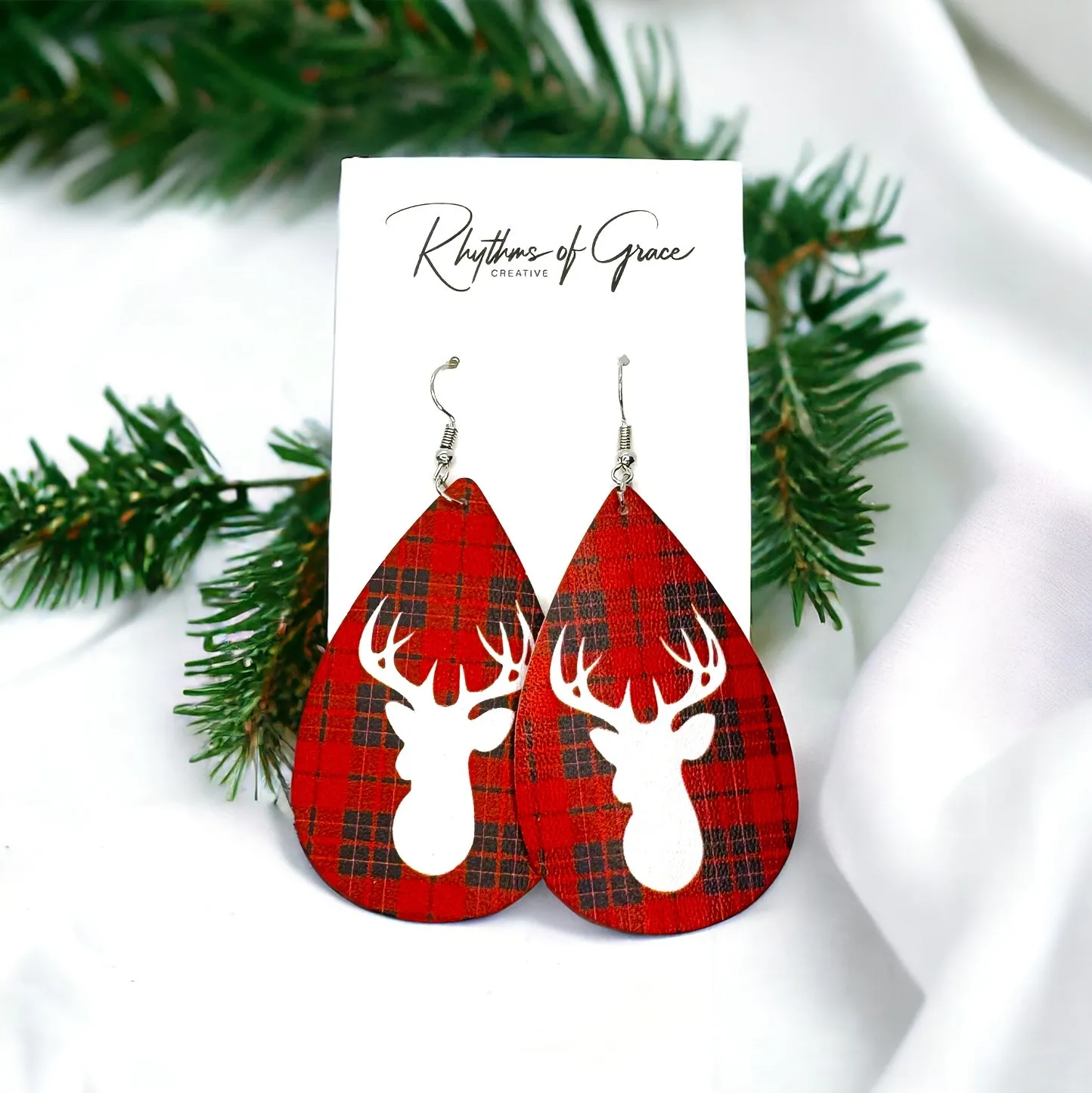 Christmas Earrings - Christmas Deer Earrings, Reindeer Earrings, Christmas Jewelry, Handmade Earrings, Rudolph the Red Nosed Reindeer, Deer Earring
