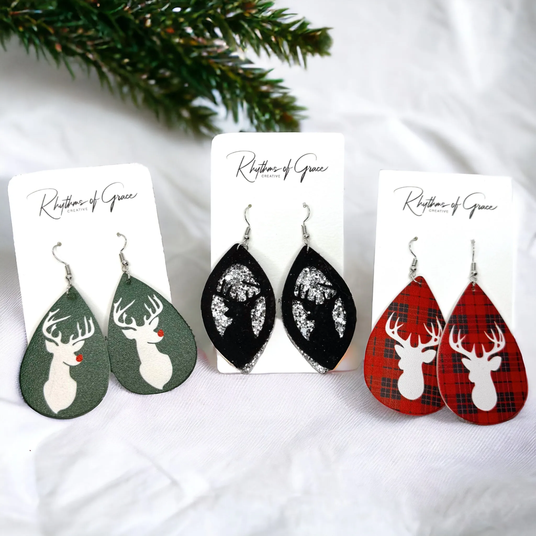 Christmas Earrings - Christmas Deer Earrings, Reindeer Earrings, Christmas Jewelry, Handmade Earrings, Rudolph the Red Nosed Reindeer, Deer Earring