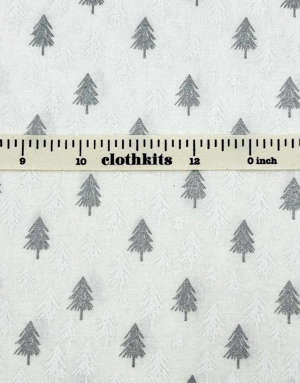 Christmas Fir Trees Metallic Silver & White Christmas Fabric