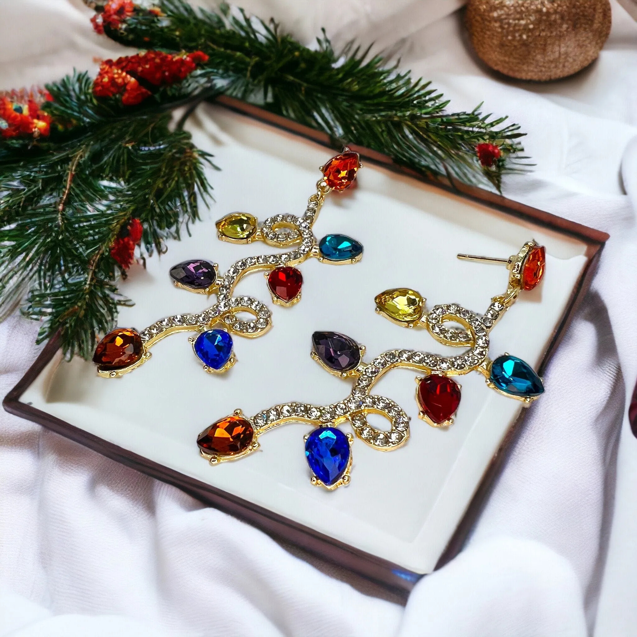 Christmas Lights Earrings - Christmas Earrings, Rhinestone Christmas, Christmas Jewelry, Christmas Jewelry, Handmade Earrings, Twinkle Light