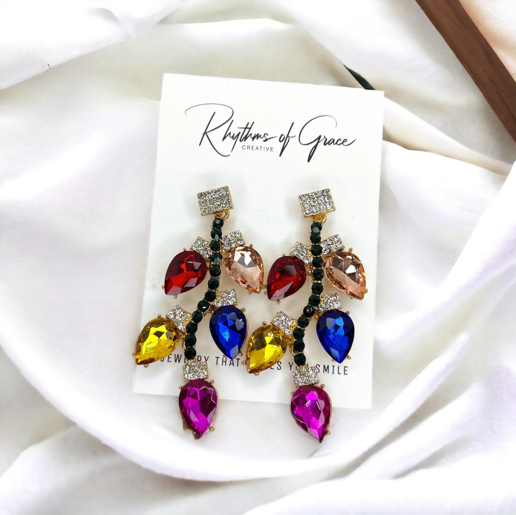 Christmas Lights Earrings - Christmas Earrings, Rhinestone Christmas, Christmas Jewelry, Christmas Jewelry, Handmade Earrings, Twinkle Light