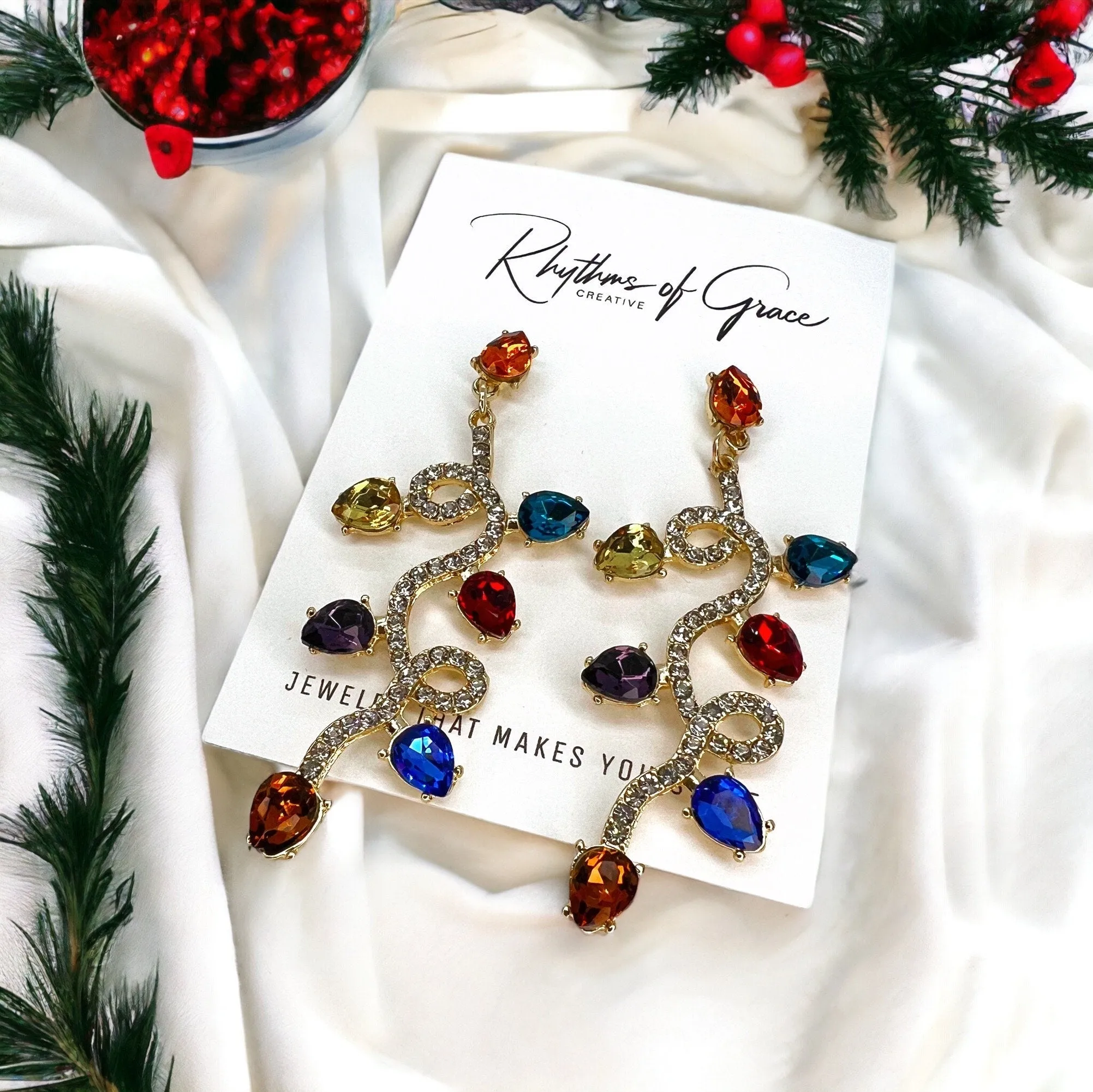 Christmas Lights Earrings - Christmas Earrings, Rhinestone Christmas, Christmas Jewelry, Christmas Jewelry, Handmade Earrings, Twinkle Light
