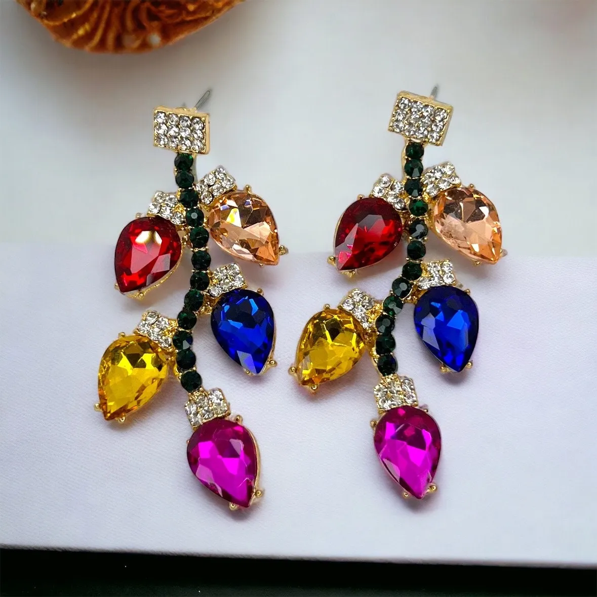 Christmas Lights Earrings - Christmas Earrings, Rhinestone Christmas, Christmas Jewelry, Christmas Jewelry, Handmade Earrings, Twinkle Light