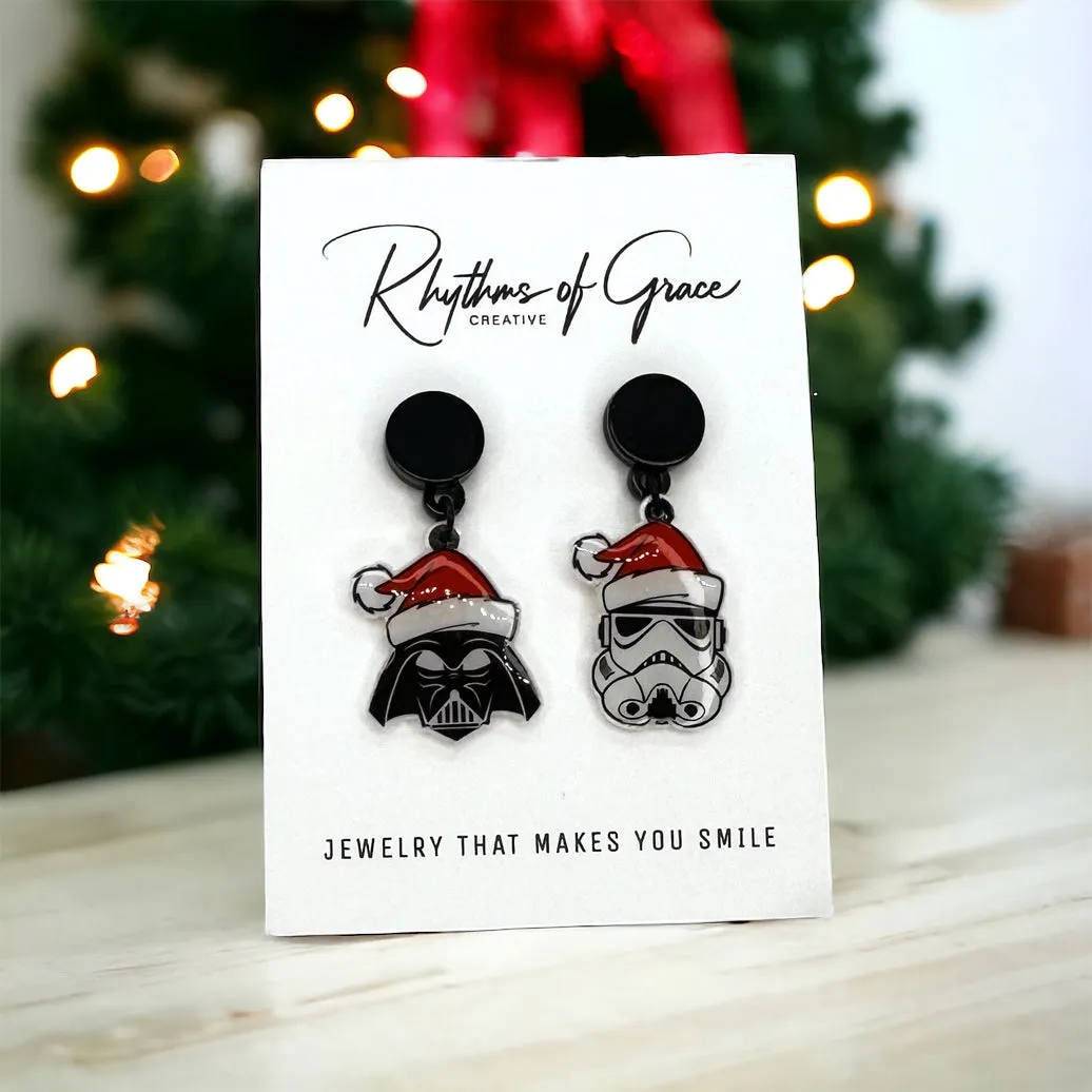 Christmas Star Wars Earrings - Santa Hat, Christmas Earrings, Christmas Jewelry, Science Fiction, Handmade Earrings