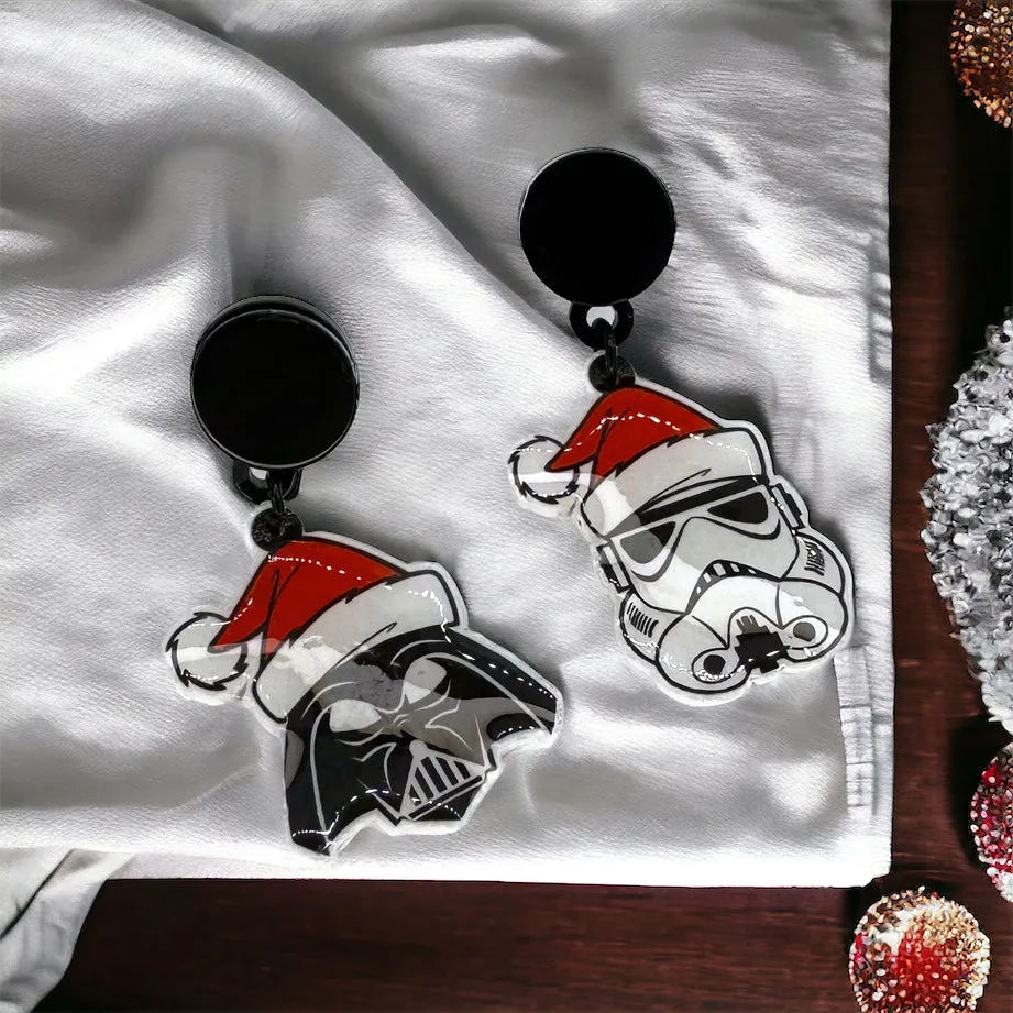 Christmas Star Wars Earrings - Santa Hat, Christmas Earrings, Christmas Jewelry, Science Fiction, Handmade Earrings