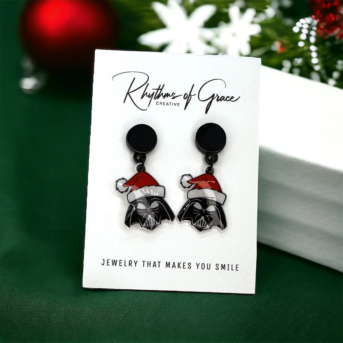 Christmas Star Wars Earrings - Santa Hat, Christmas Earrings, Christmas Jewelry, Science Fiction, Handmade Earrings