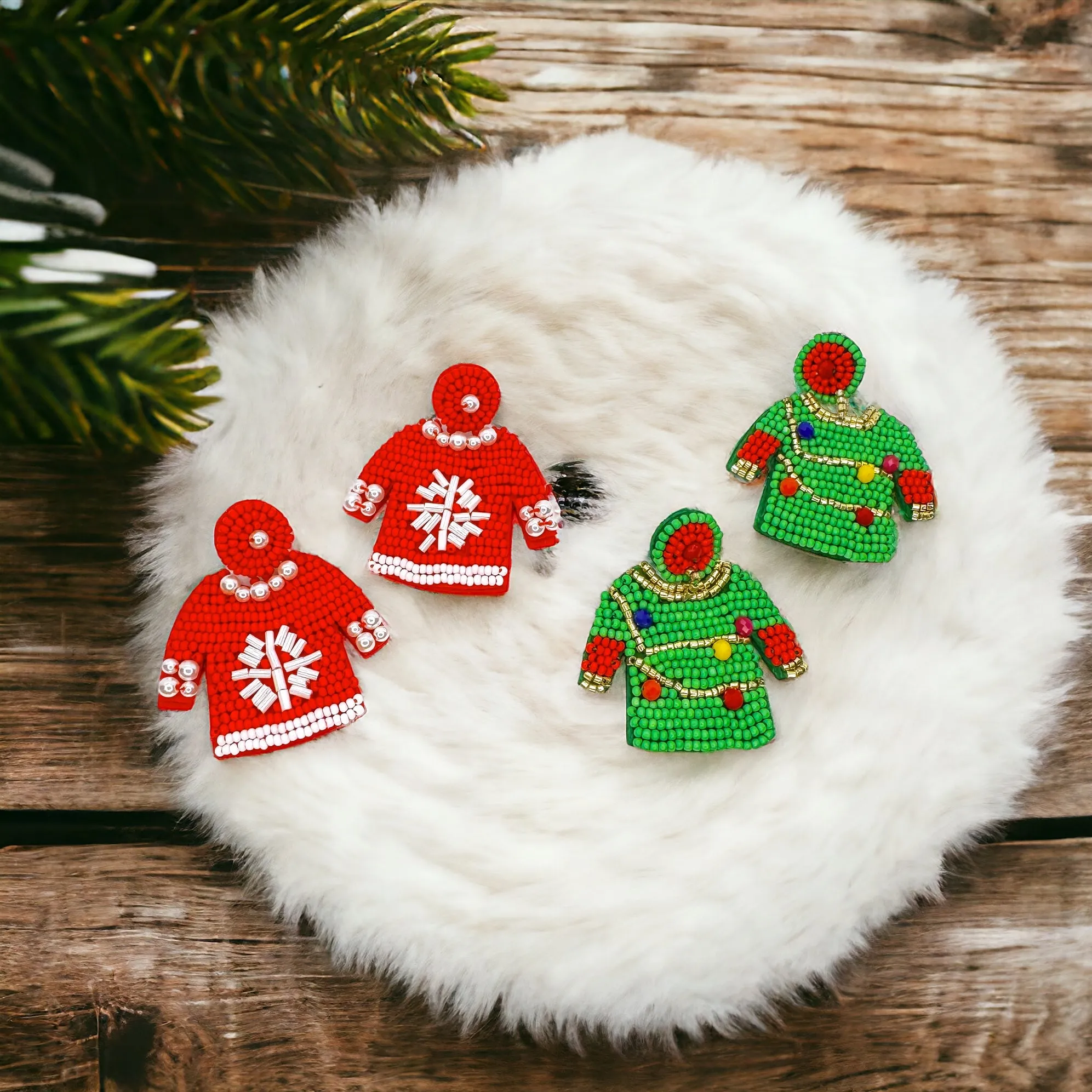 Christmas Sweater Earrings - Christmas Earrings, Merry Christmas Ya Filthy Animal, Christmas Jewelry, Handmade Earrings, Ugly Christmas Sweater