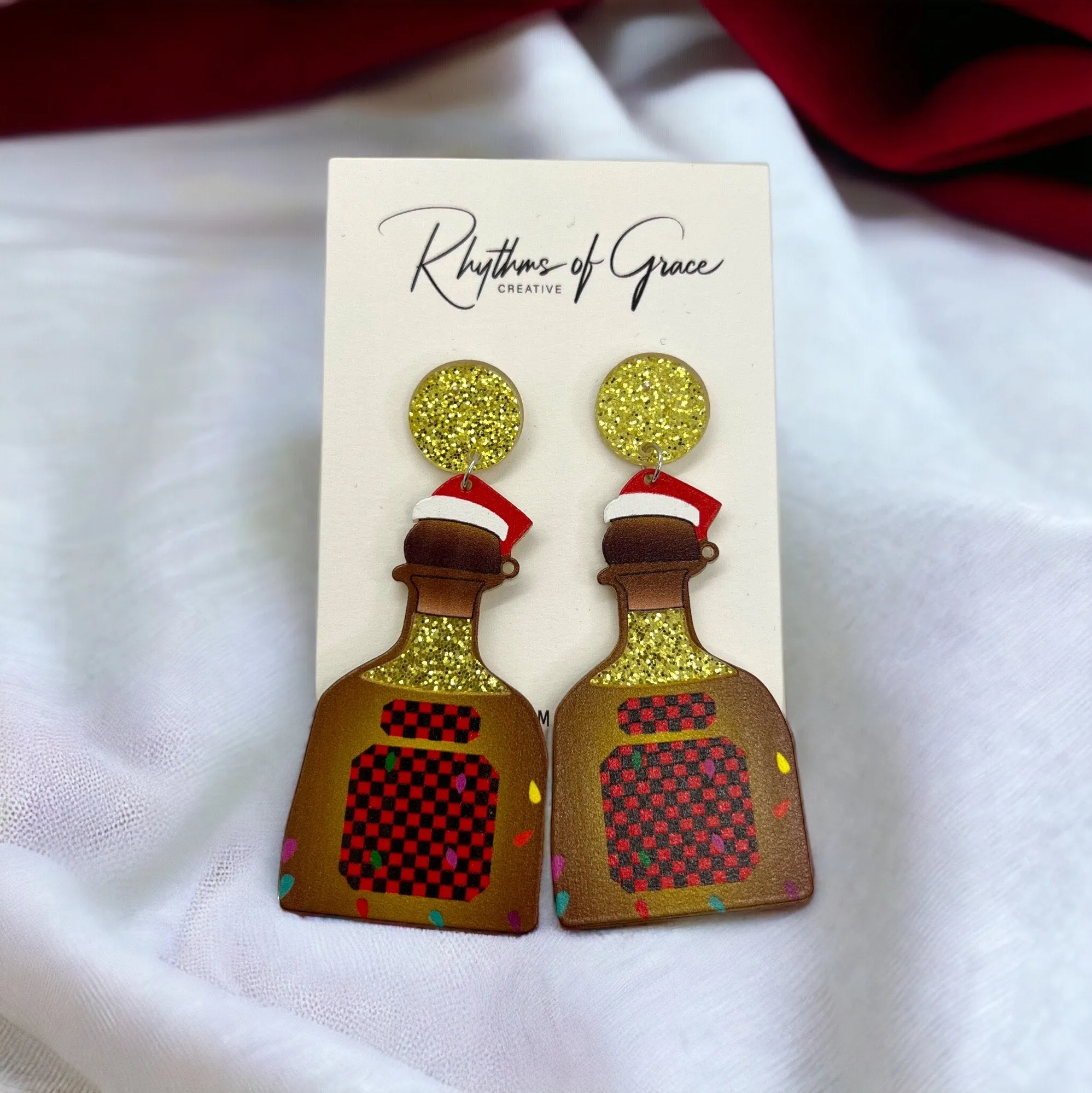 Christmas Tequila Earrings - Christmas Accessories, Christmas Earrings, Tequila Bottle, Patrón Earrings, Festive Accessories, Happy Hour