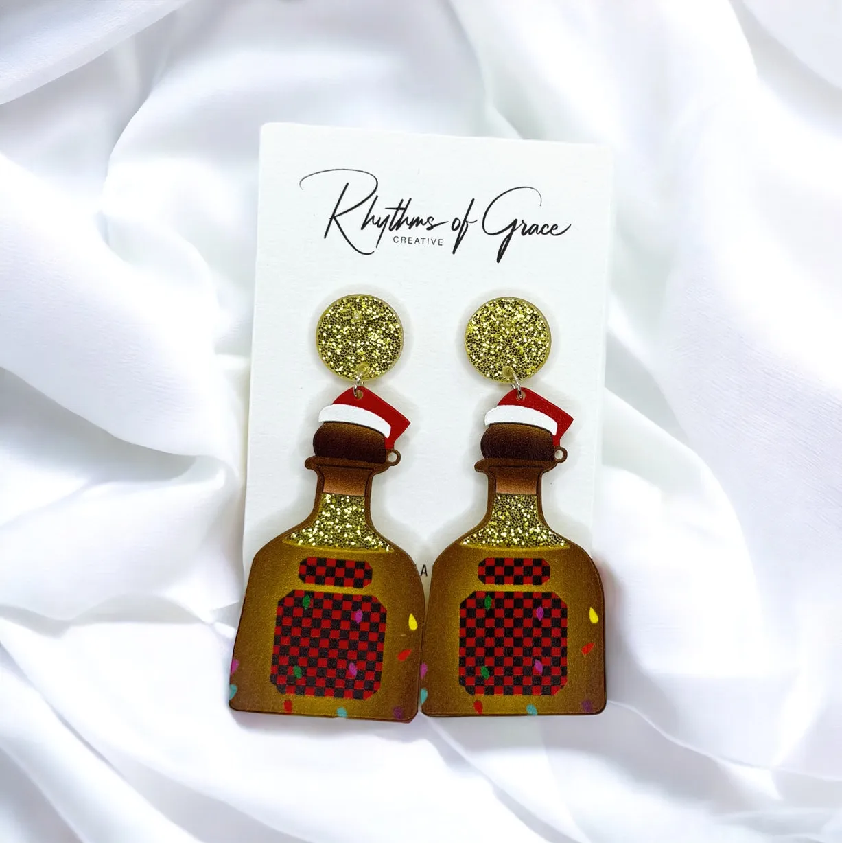 Christmas Tequila Earrings - Christmas Accessories, Christmas Earrings, Tequila Bottle, Patrón Earrings, Festive Accessories, Happy Hour